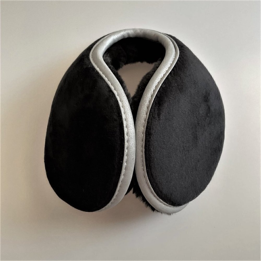 Soft Plush Fleece Earmuffs Black Gray Behind The Head Winter Ear Warmers